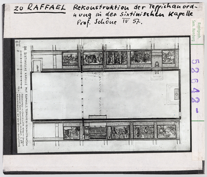 Vorschaubild Raffael: Teppiche, Anordnung in der Sixtinischen Kapelle, Rekonstruktion nach Wolfgang Schöne 1957 